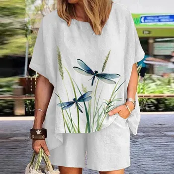 Dragonfly Summer Casual Tracksuit Women'S  Sleeve Suits Shorts Short Shirt Streetwear Piece Shorts Matching Two Tops Loose Set 1