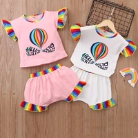 toddler girl outfits summer girls clothing sets letter colorful rainbow balloon flying sleeve topsshort pants kids clothes 1 6y