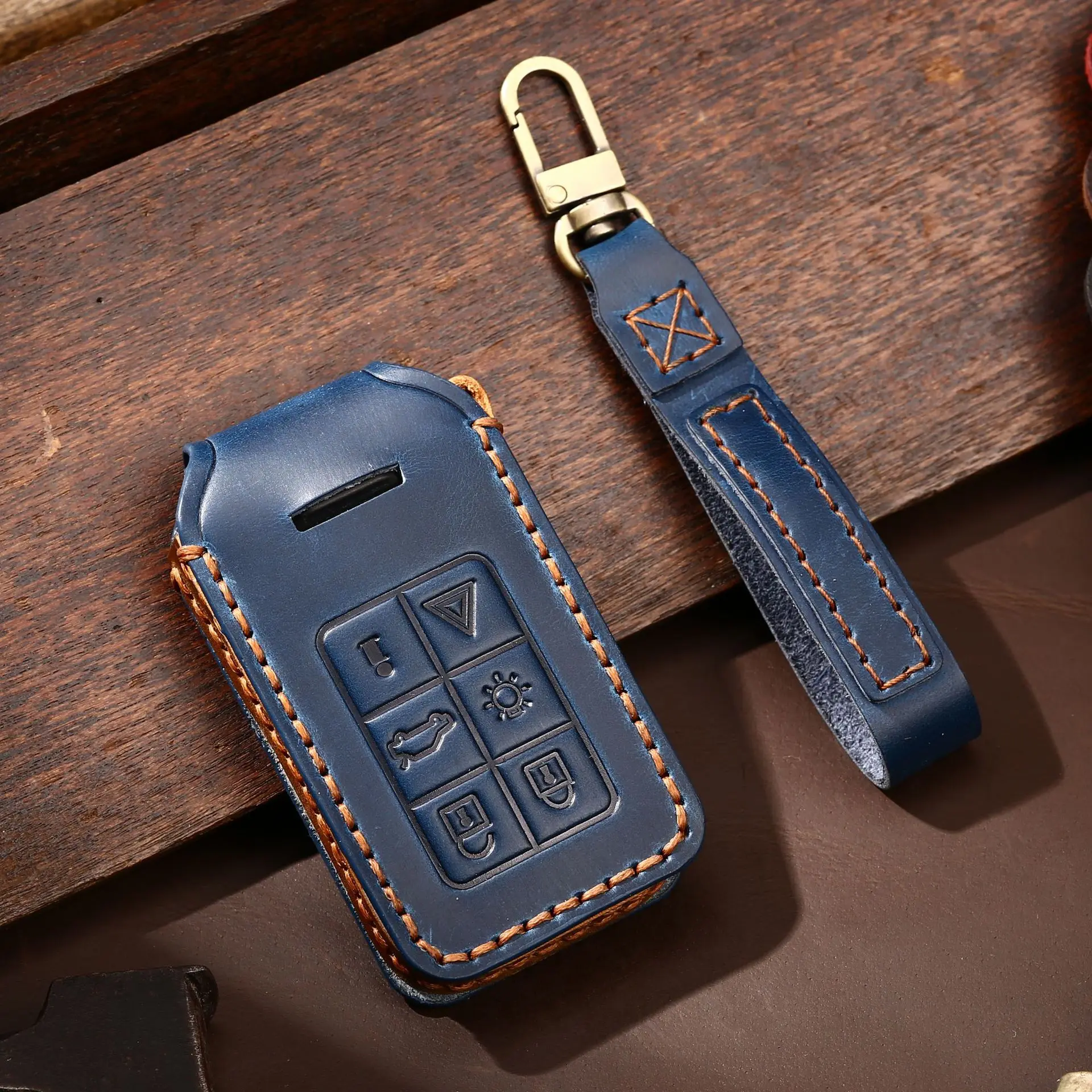 Leather Car Key Case Cover Fob Protector for Volvo S60 S80 V60 XC60 XC70 S60L S80L V40 XC90 5 6 Buttons Holder Keyring Shell Bag images - 4