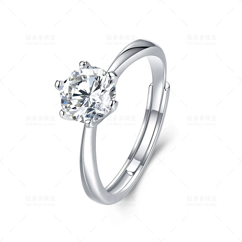 

S925 Sterling Silver Moissanite Classic Six Prong One Carat Diamond Ring Fashion Simple Couple Proposal Ring