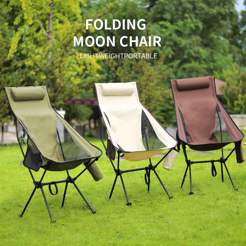 

Camping Ultra-Light Aluminum Alloy Portable Heightened Space Chair Backrest Chair Fishing Leisure Breathable Folding Moon Chair