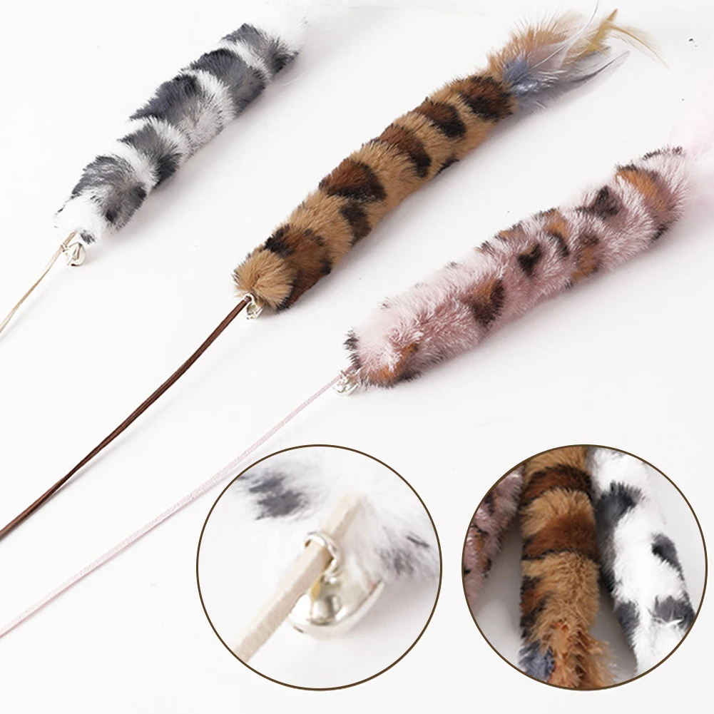 

Cat Toys LeopardPrint Plush Teaser Wands Interactive Toys With Feather Indoor Exercise Toys For Kitten Cat Pet Supplies