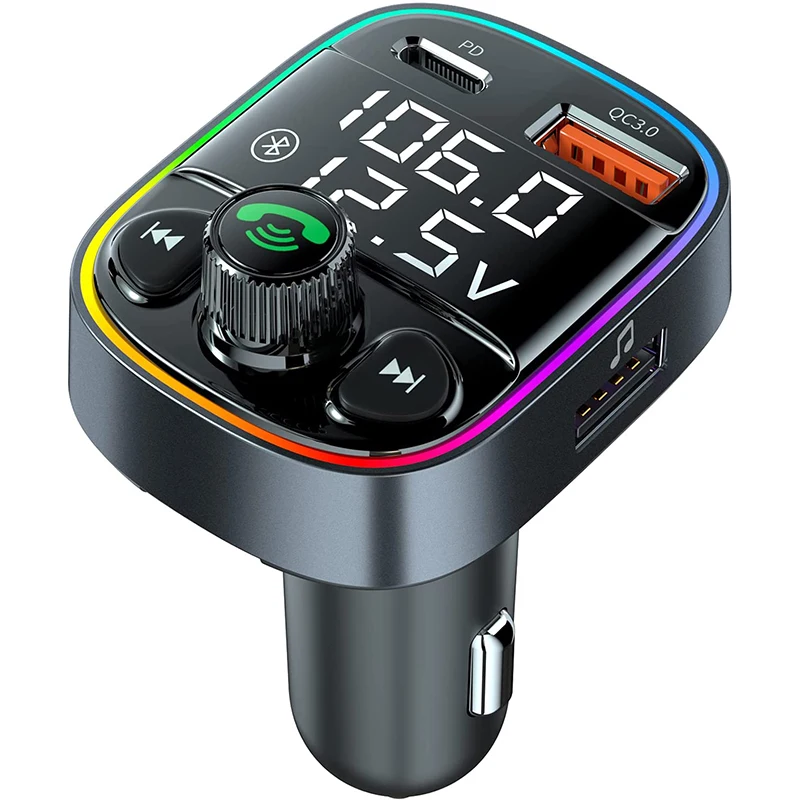 

12V 24V Car Fm Transmitter U Disk Tf Bluetooth Mp3 Music Player Led Pd18W Qc3.0 Car Charger Car Electronic Accessories