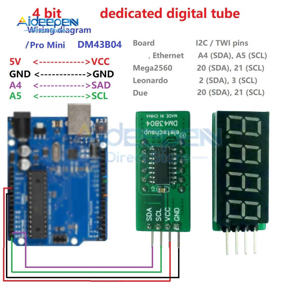 

4bit 7Seg I2C IIC LED Digital Tube Display Module forfor MCU AVR PIC ARM N76E003 FPGA/CPLD Toy Car Instrument Meter DC 5V/3.3V