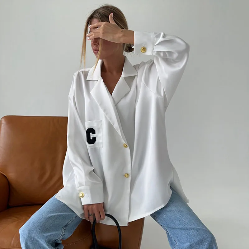 2023 Женская модная Свободная рубашка с длинным рукавом и воротником в пригородном