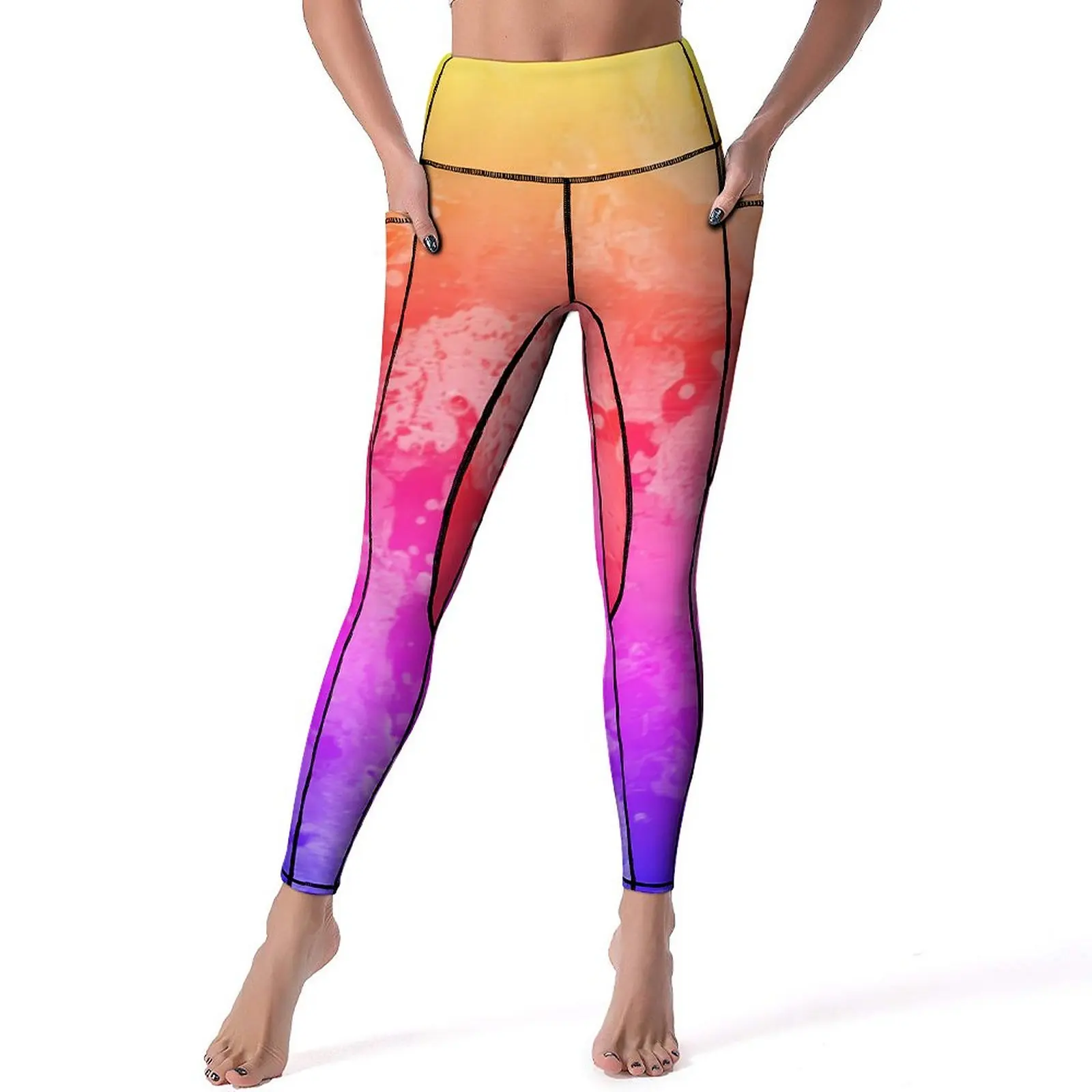 

Neon Paint Print Yoga Pants Pockets Rainbow Haze Leggings Sexy High Waist Cute Yoga Sport Legging Quick-Dry Graphic Gym Leggins