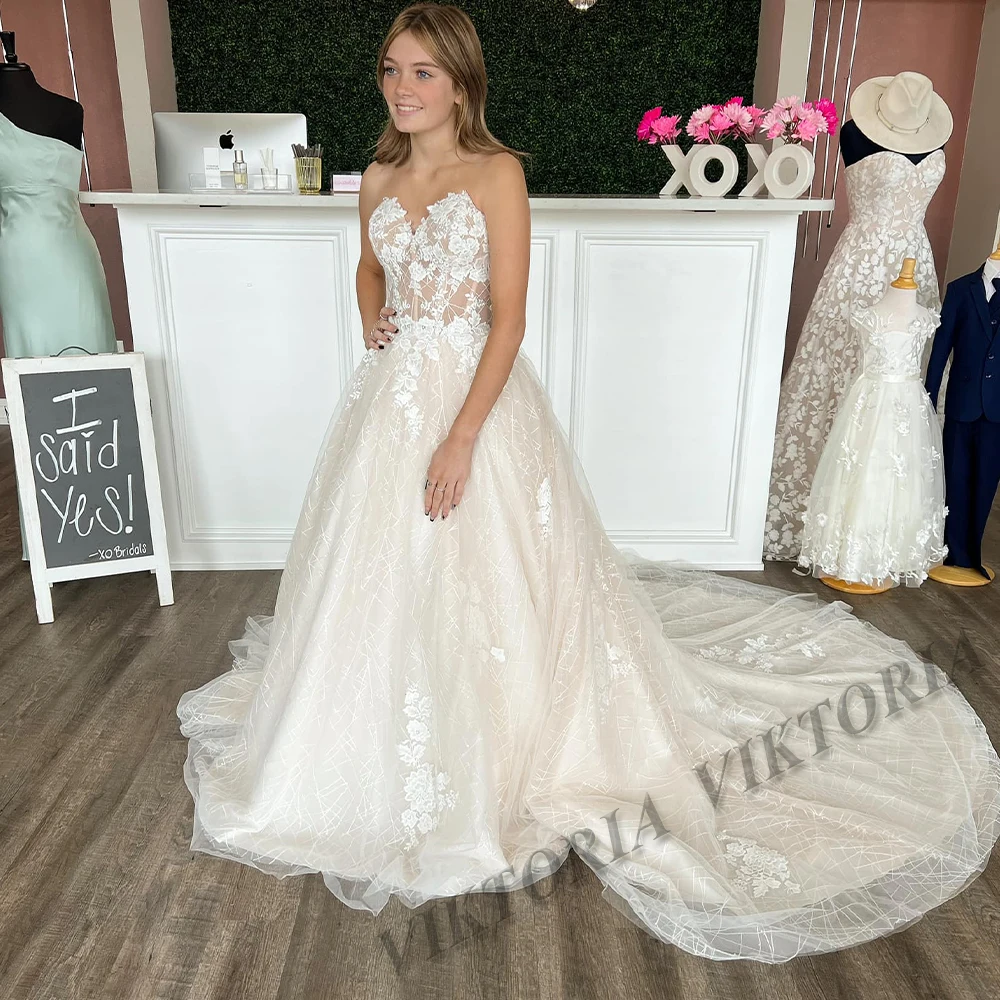 

VIKTORIA 2023 Stylish Wedding Dresses Strapless Sleeveless For Women Bride A-LINE Appliques Vestidos De Novia Custom Made