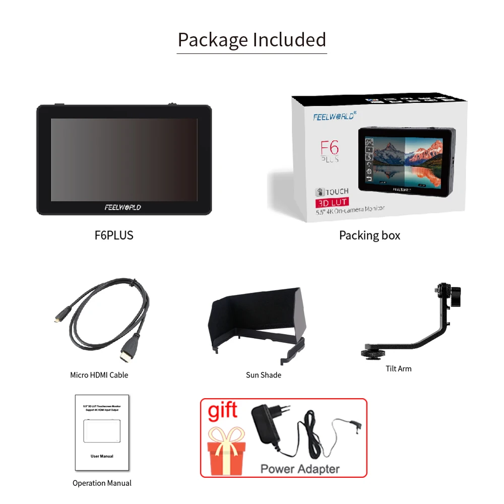 FEELWORLD 6-дюймовая камера DSLR Полевой монитор F6 PLUS V2 3D LUT Сенсорный экран IPS FHD 1920x1080 Поддержка видеофокуса 4K HDMI (art.: 3920ca897ede3) - 3920ca897ede3