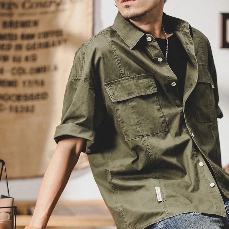 EUOW American Summer Short-Sleeved Safari Style Men Shirt Loose Trendy Handsome Jacket Tide Brand Casual Street Boys Clothing