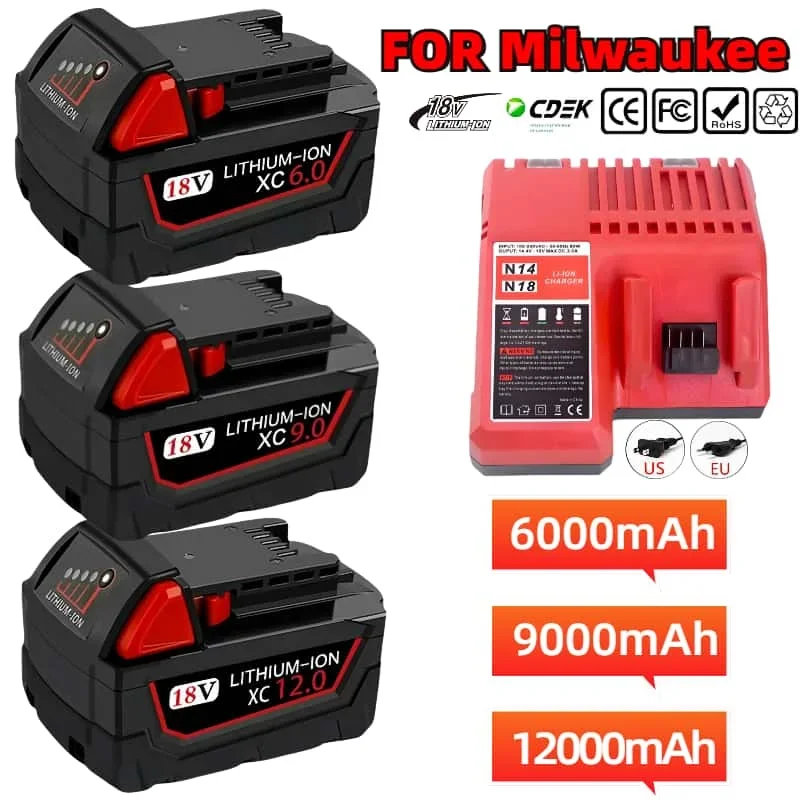 Аккумулятор для электроинструмента Milwaukee M18 18 В 6000 мАч-12000 мАч