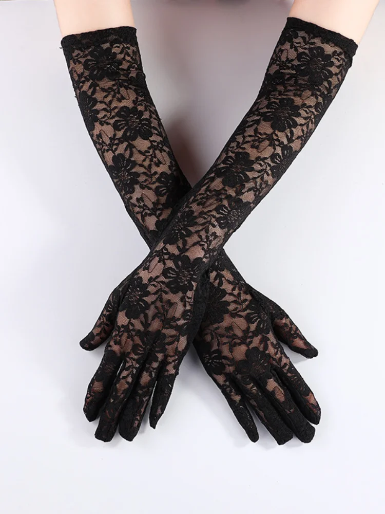 

Fashion Evening Lace Long Gloves 2023 New Year Birthday Party Night Club Sexy Gloves Black Red White Pink Beige Y2K Accessories