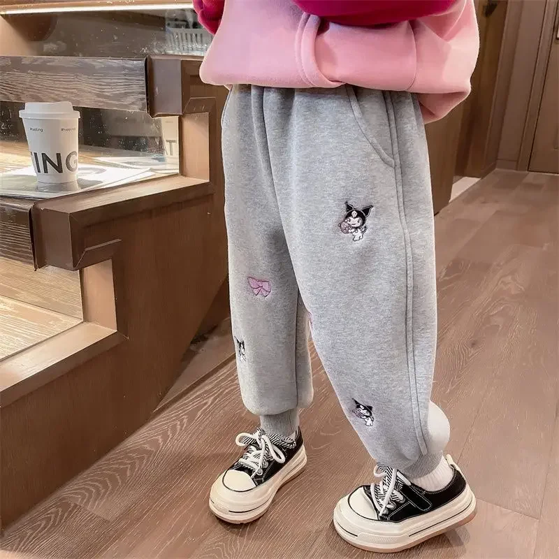 Милые бархатные брюки Sanrio kawaii Kuromi с вышивкой для девочек на осень и зиму модные