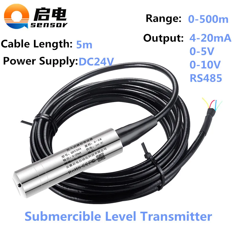 

Submersible Level Transducer 5m Cable Length Well Water Level Sensor RS485 0-5V 0-10v Output Converter