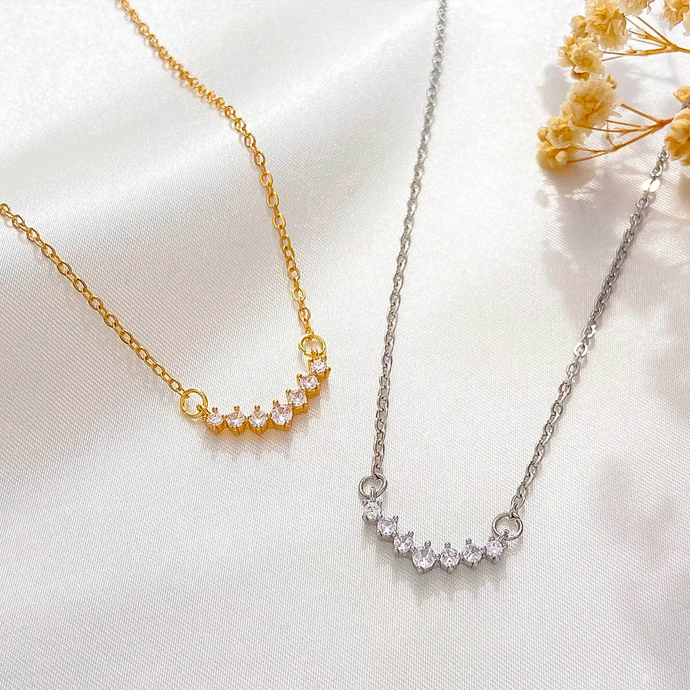 Simple Cubic Zirconia Necklace Women's Retro Fashion Niche Design Arc Pendant Collar Chain Temperament Necklace Pendants Elegant