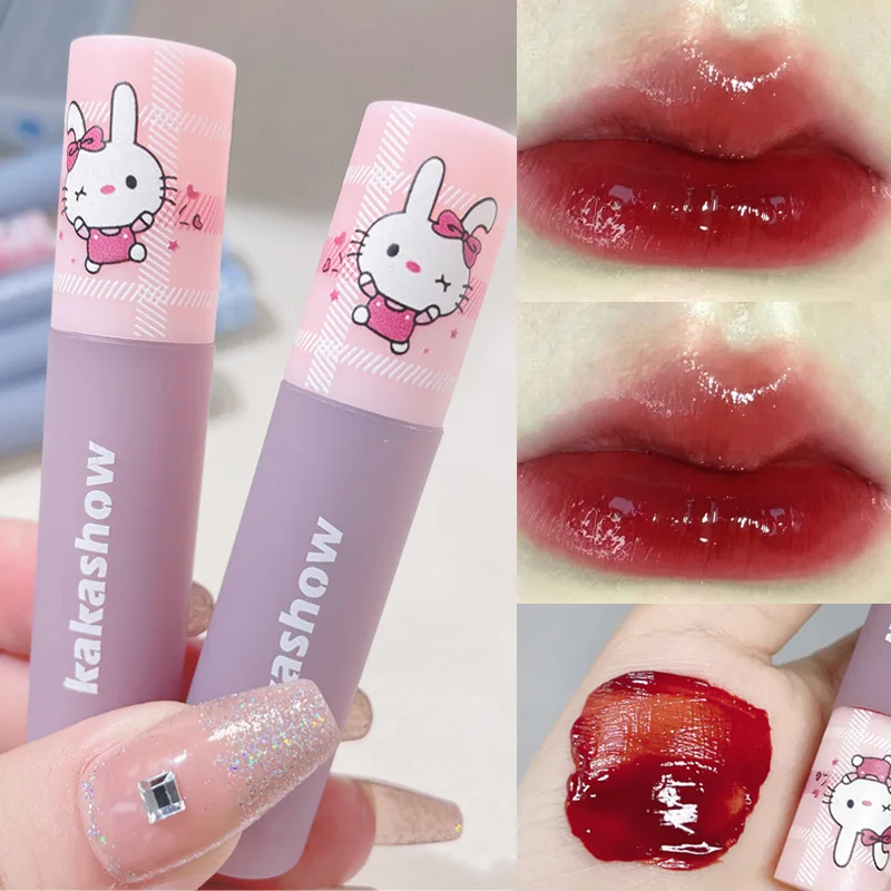 

Cute Rabbit Mirror Water Lip Gloss Matte Liquid Lipstick Lip Tint Pigment Lip Glaze Long Lasting Silky for Lips Women Cosmetics