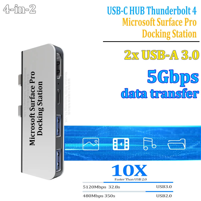 Док-станция USB-C Thunderbolt 4 HUB 40 Гбит/с данных 100 Вт зарядка 8K 60 Гц дисплей Microsoft