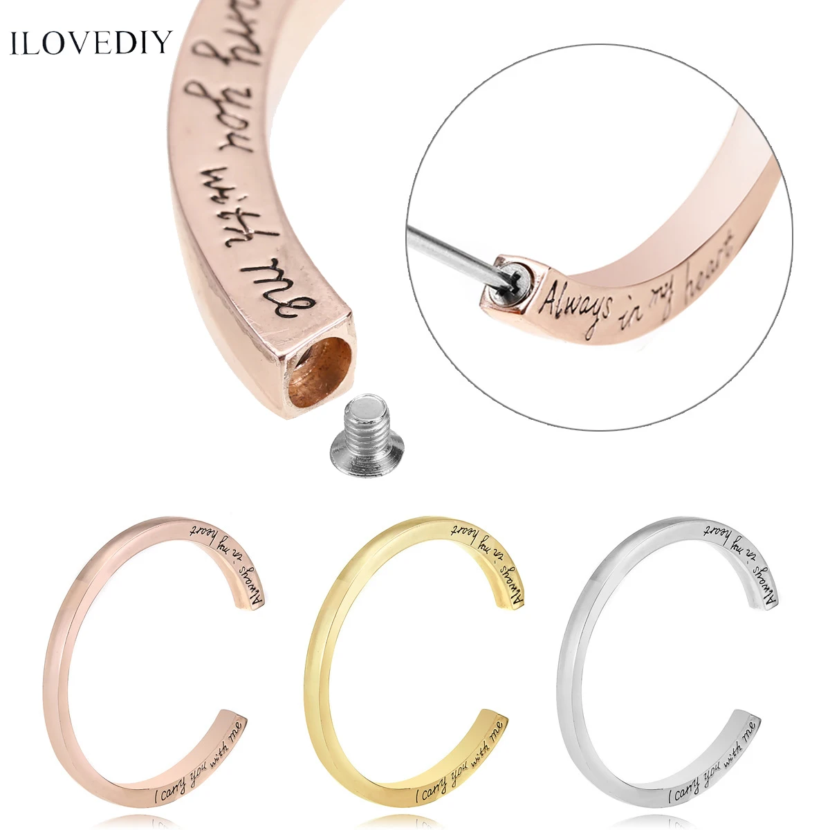 

ILOVEDIY Bangle Fit In Urn Memorial Jewelry Bracelet Open Lettering Stainless Steel Bangles Cremation Ashes Urn Relatives Gifts