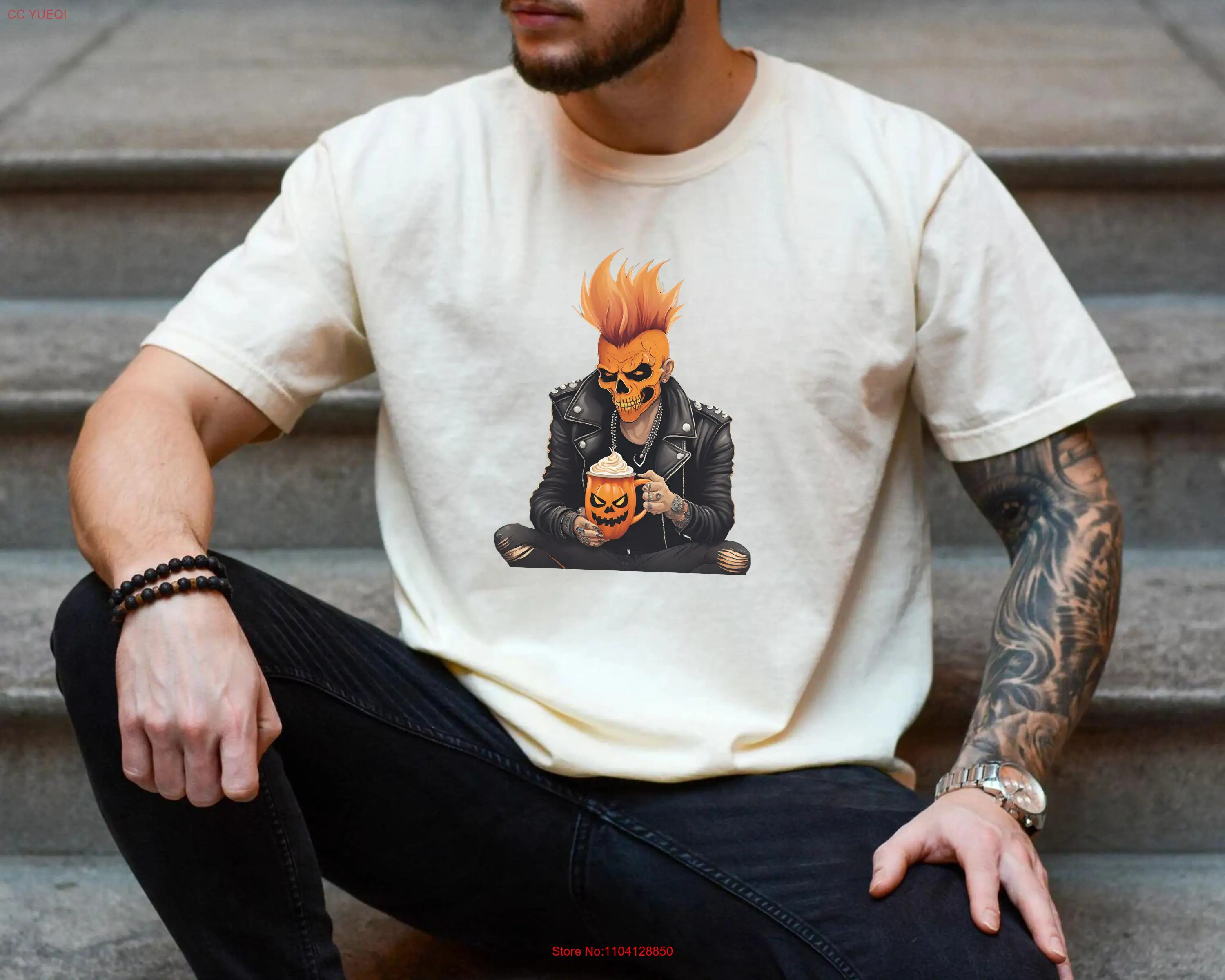 Футболка с тыквой в стиле панк-рок Spice Halloween Spiced Latte Mohawk длинными или короткими