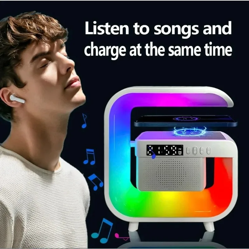 Беспроводное зарядное устройство подставка с часами Bluetooth 5 0 динамик FM TF RGB ночник