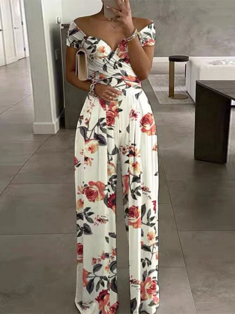 

Jumpsuits Women Sexy Off The Shoulder Bodysuit Summer Casual Stright Long Pants One Piece Outfit Loose Jumpsuit Elegant Overalls