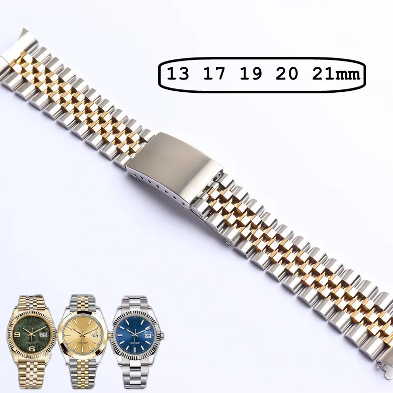 Ремешок для часов Rolex из нержавеющей стали, браслет для мужских и женских наручных часов с безопасной пряжкой, аксессуары для часов, 13 17 19 20 21 ...