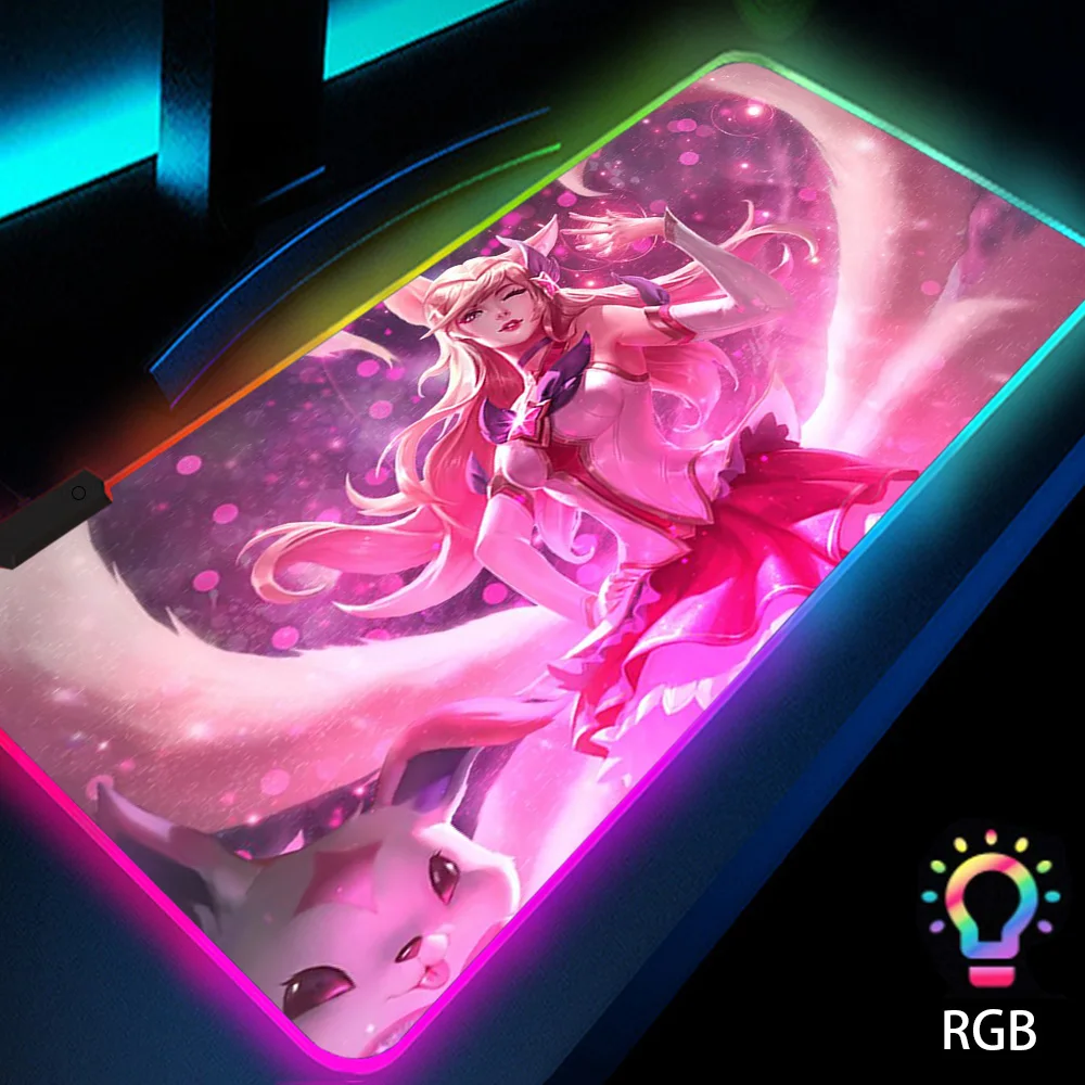 

Mouse Pad Gamer RGB Gaming LED Play Mat with Backlight Slipmat 900x400 Accessories Kawaii Ahri League of Legends Lol Fl Esports