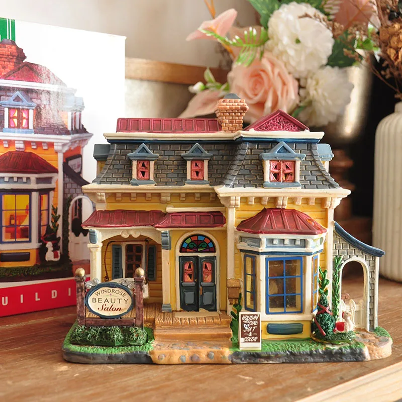 

Lemax Creative Ceramic Painted Night Lamp House Miniature Version of European Building Home Furnishing Living Room Ornament Gift
