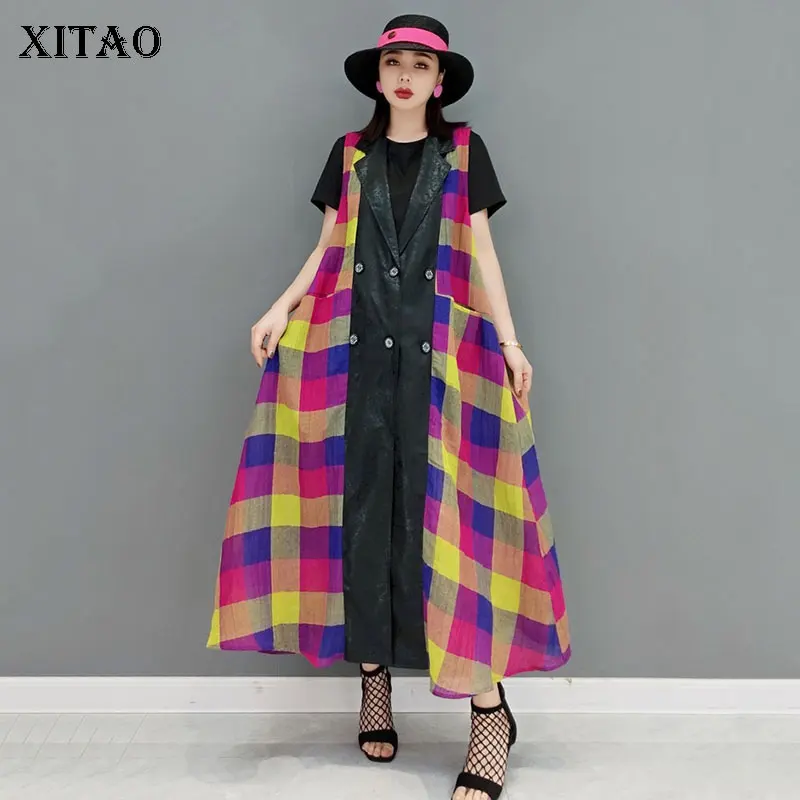 

XITAO жилет с принтом для женщин, одного размера плюс, в полоску, богиня, веер, повседневный стиль, свободный, 2022, весенний, миноритарный жилет ...