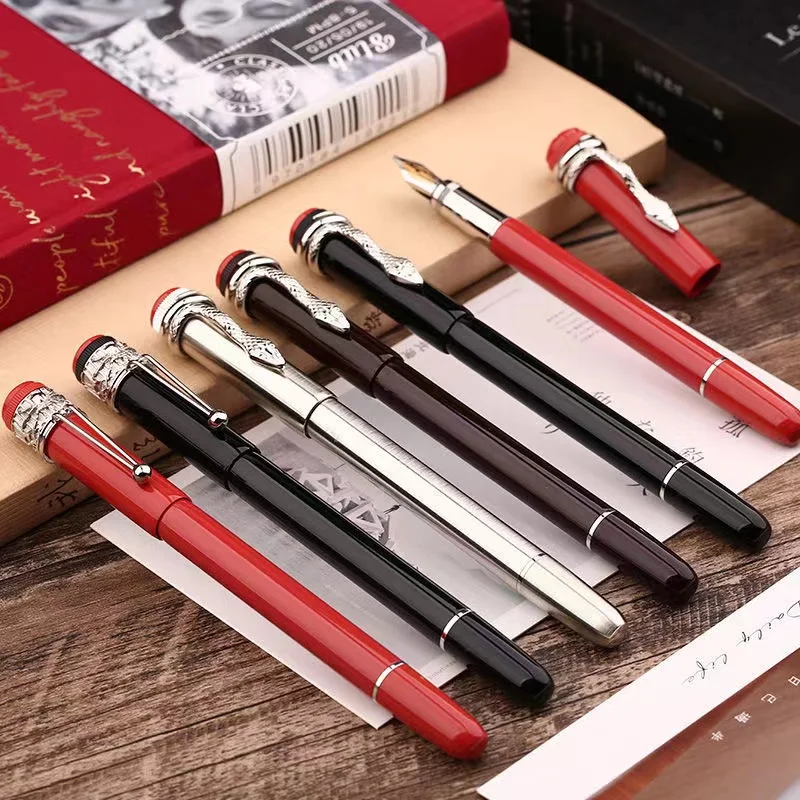 

F9 Metal Fountain Pen Snake Spider Piston Ink Pen F Nib 0.5mm Original Box School Business Office Gift Writing Pen