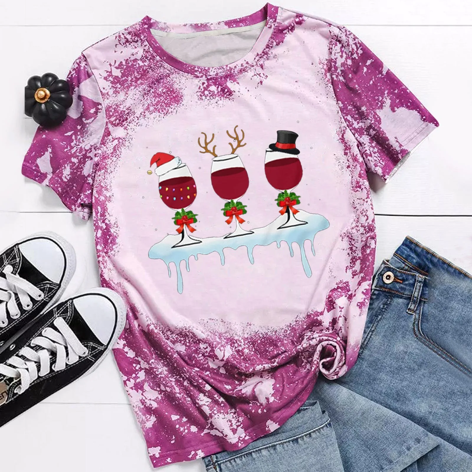 

Рождественская Женская Повседневная футболка с принтом, круглым вырезом, Свободный Топ с коротким рукавом, женские летние туники с коротки...