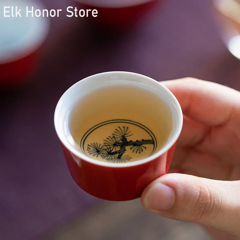 

2pc/set 30ml Boutique Pure Hand Painted Pine Art Ceramic Teacups Chinese Sample Tea Cup Household Kung Fu Tea Single Master Cups