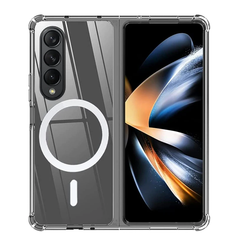 Магнитный прозрачный чехол JASTER для Samsung Galaxy Z Fold 5 3 4 Беспроводная зарядка противоударный чехол для телефона для MagSafe 5G TPU и ПК