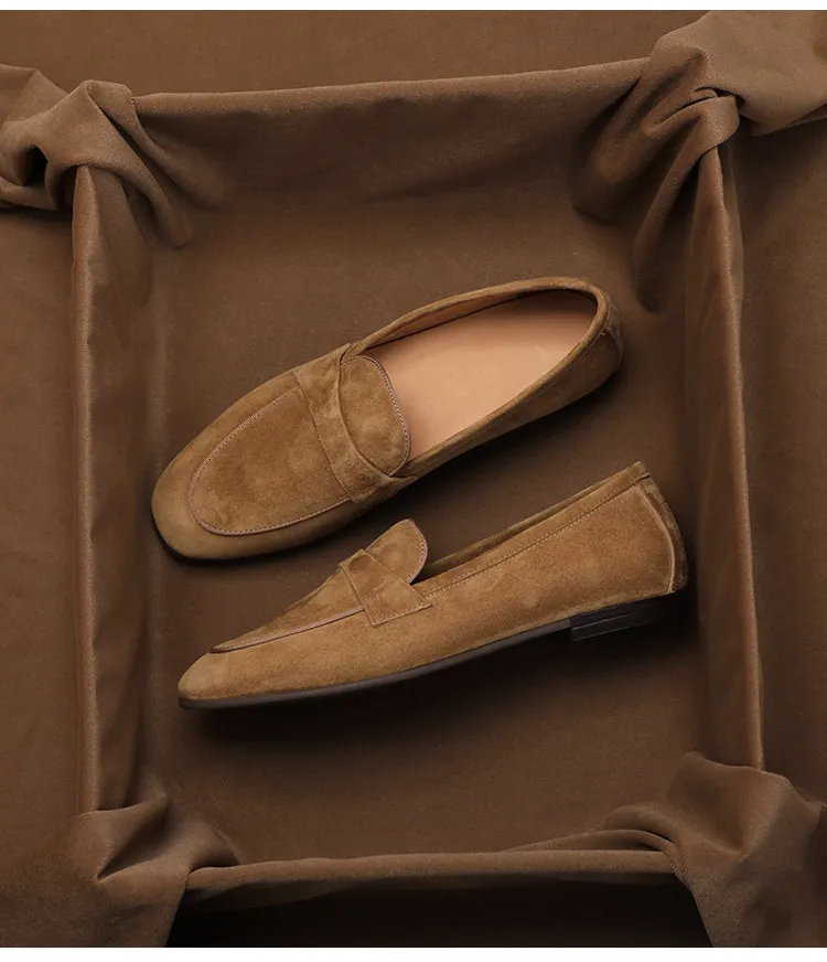 Фото Женские туфли SHOEBOX в британском ретро-стиле, матовые, на плоской подошве, модные замшевые лоферы, повседневные женские туфли без застежек с круглым носком. №2
