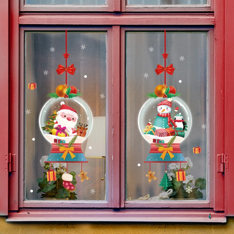 

Christmas Santa Claus Snowman Decor Shop Doors / Windows / House / Bedroom / Office Decoration shop window scene layout