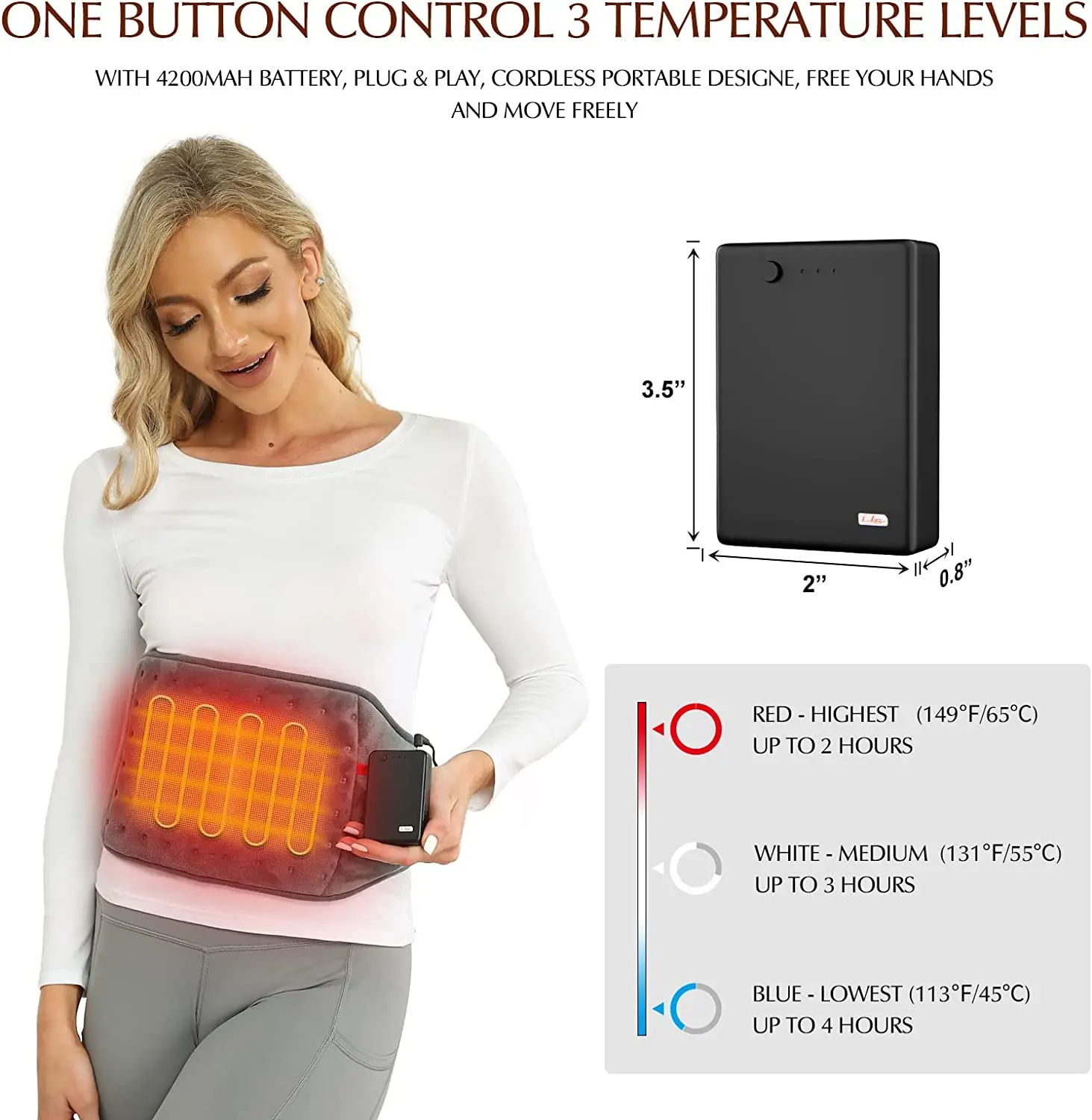 

Almohada Lumbar eléctrica manta eléctrica con batería 3 mantas de calefacción ajustables de temperatura para zona Lumbar, espald