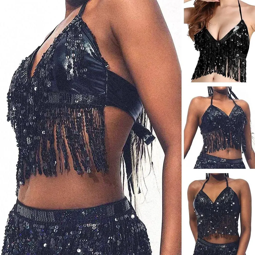 

Sequin Belly Dance Bra Charming Tassel Nightclub Performance Top Stage Shiny Dance Wear Festivals