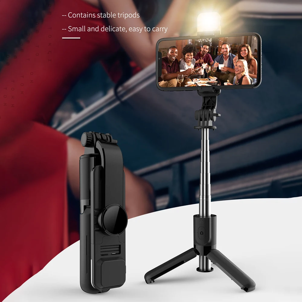 

With Fill Light Shutter Mobile Phone Bracket 360-degree Rotation Self-timer Mini Foldable Tripod Selfie Stick