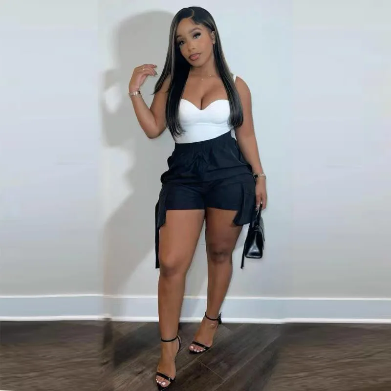 Y2k Black Cargo Shorts Pockets 2023 Summer Women High Waisted Sporty Joggers Retro Fashion Streetwear Solid Color Basic Shorts