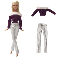 nk official 1 set fashion outfit red shirt casual pu white trouseres party wear clothes for barbie doll accessories