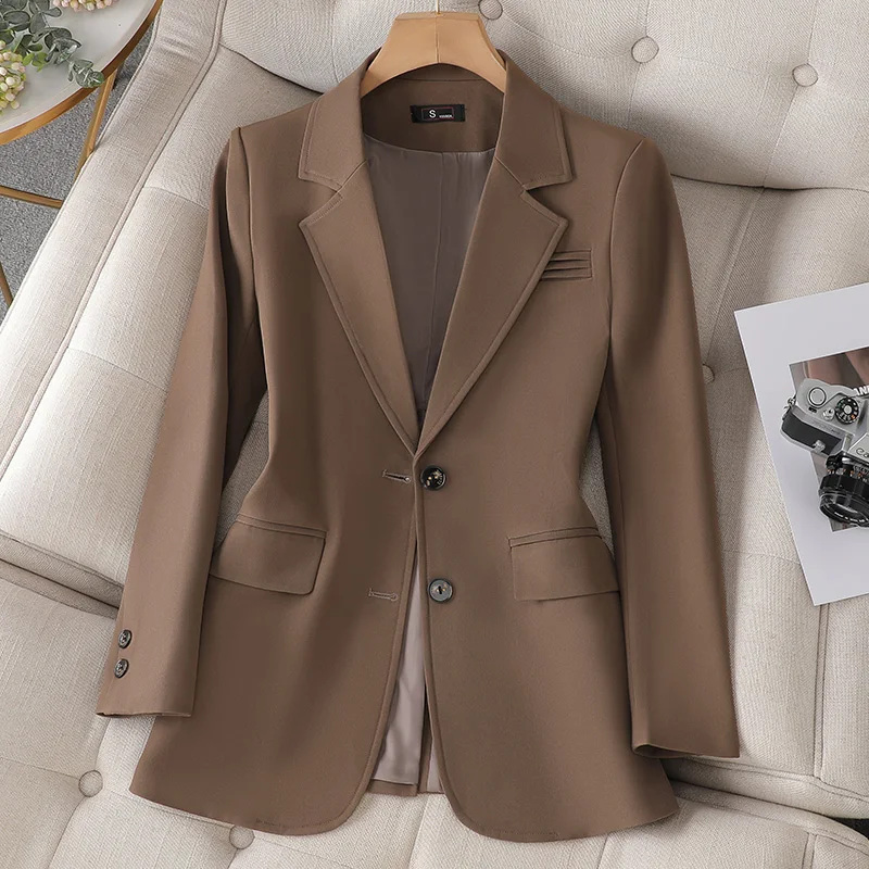 Autumn Winter Women Coffee Gray Formal Blazer Office Ladies Female Long Sleeve Single Breasted Business Work Wear Jacket Coat