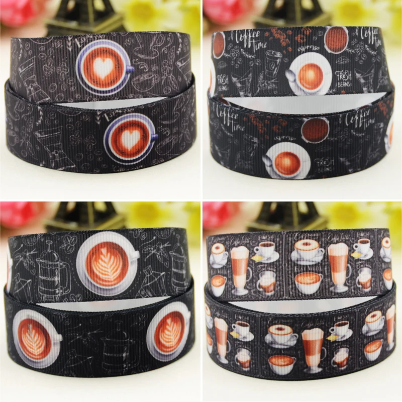 

22mm 25mm 38mm 75mm Coffee Cartoon printed Grosgrain Ribbon party decoration 10 Yards