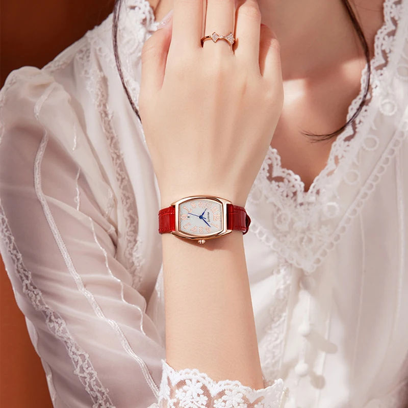 Elegant Red Leather Watches Women Diamond Small Dial Steel Wrist Clock Female Gift Waterproof Luxury Youth Lady Wristwatch Brown