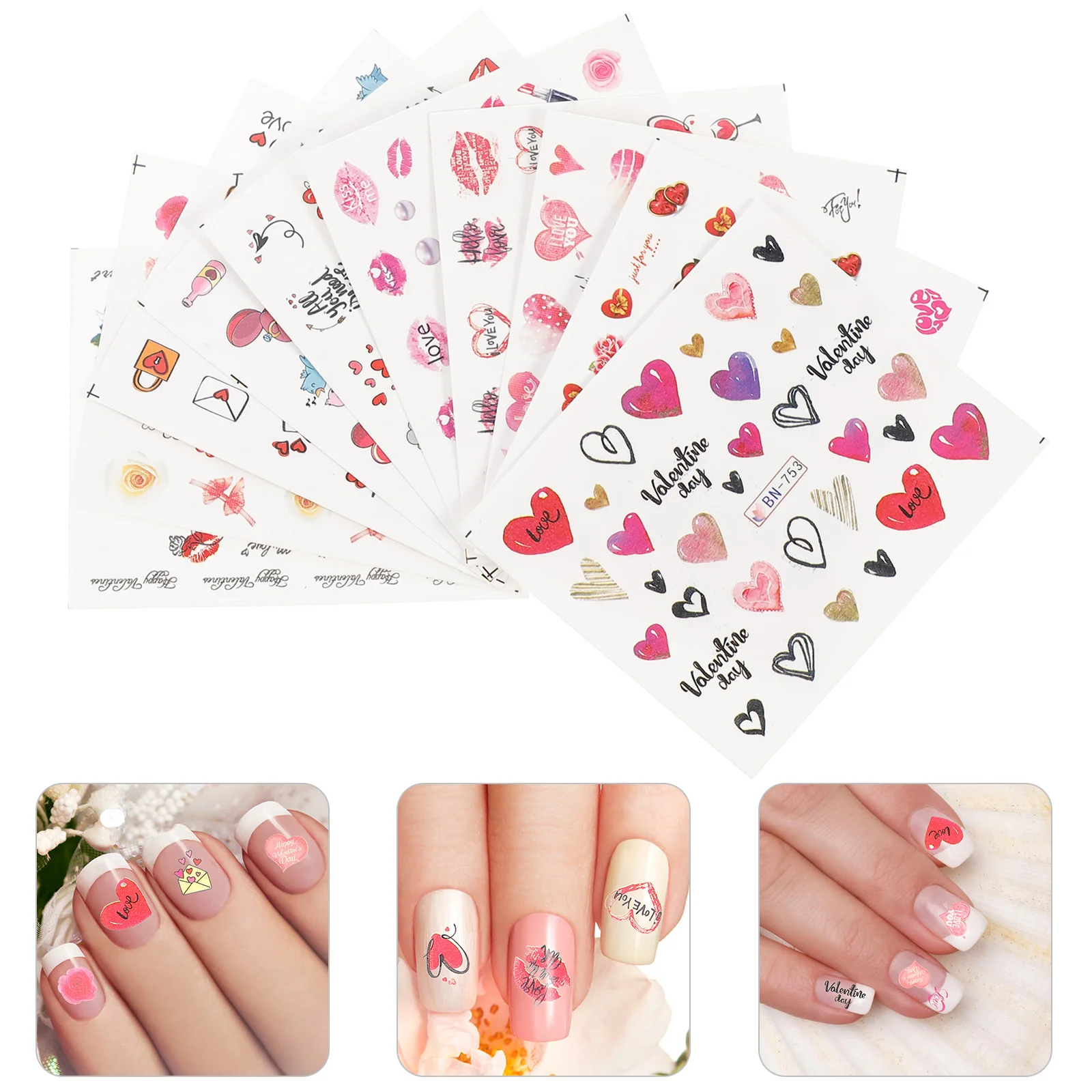 

Nail Sticker Decals Stickers Valentine Women Heart Valentines Self Adhesive Hearts No Water Day S Decal 5D