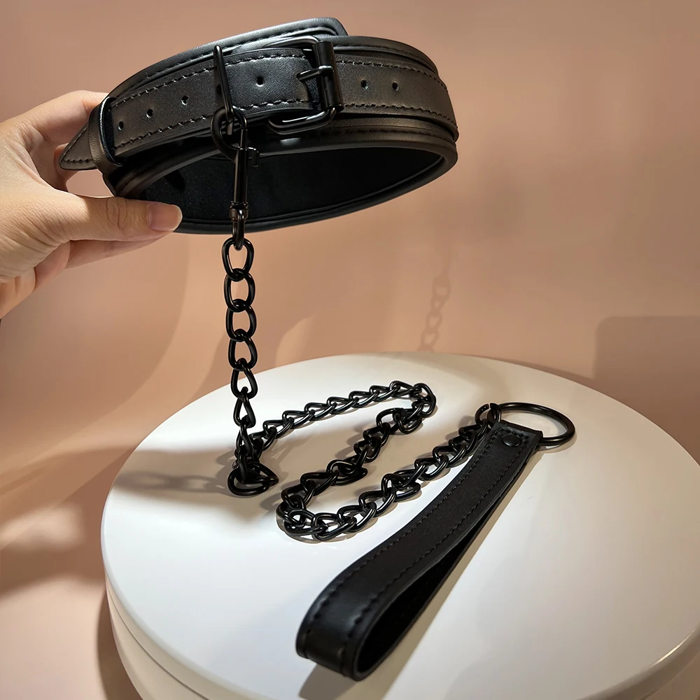 Черный воротник и поводок комплект Dream VIbe материал из искусственной кожи