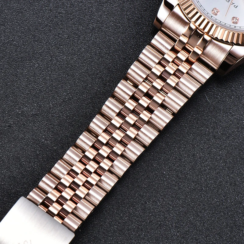 Модные мужские часы Parnis из розового золота с браслетом нержавеющей стали