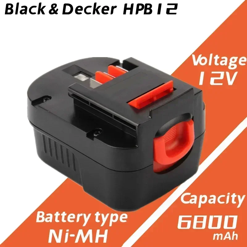 Фото 【Обновление до 6800 мАч】 Аккумулятор 12 В 6800 Ач для батареи Black & Decker HPB12 FSB12 FS120B FS120BX A12 A1712 №2