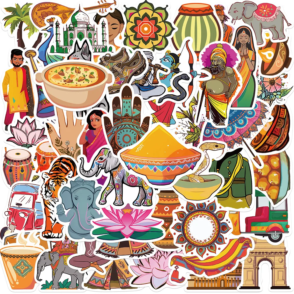 

10/50pcs Vintage Graffiti India Stickers for Stationery Phone Ipad Suitcase Craft Supplies DIY Sticker Scrapbooking Material