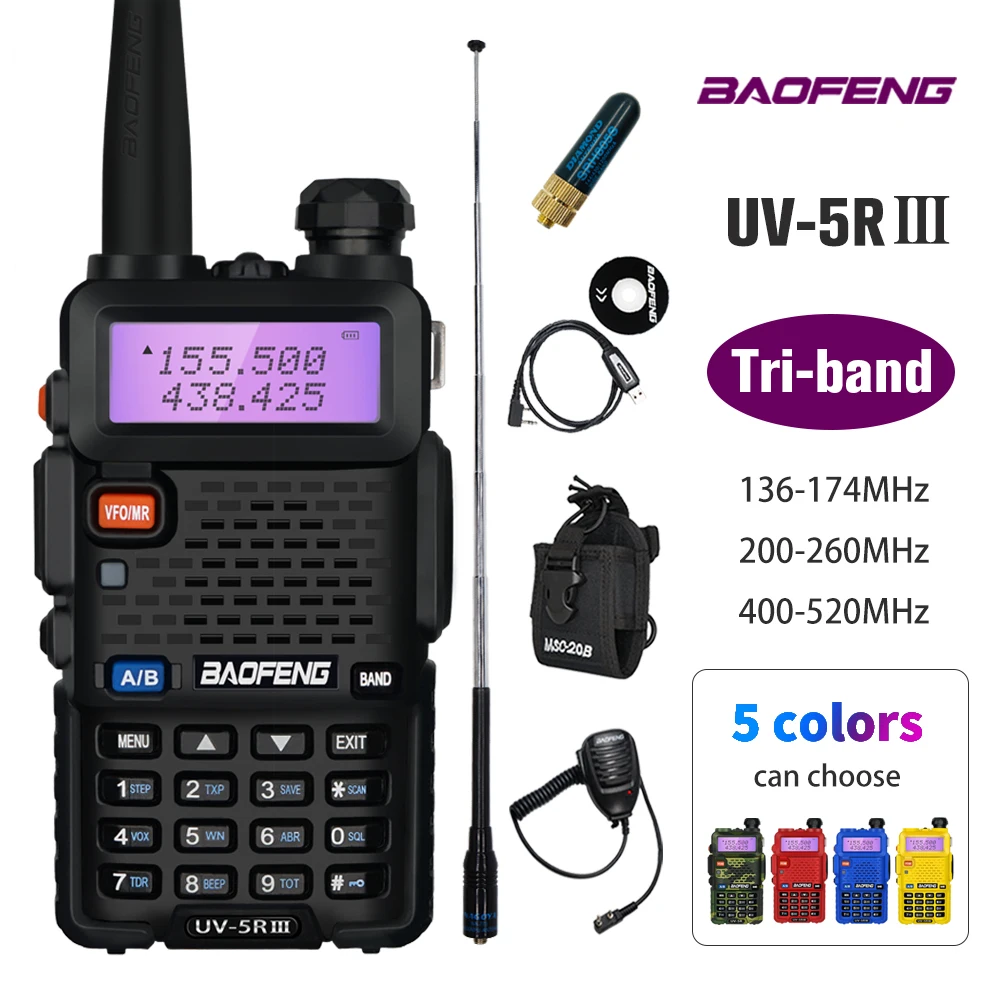2021 Tri-Band BaoFeng UV 5R III иди и болтай Walkie Talkie “иди 3 полосы Портативный 5 Вт Ham Радио 136-174