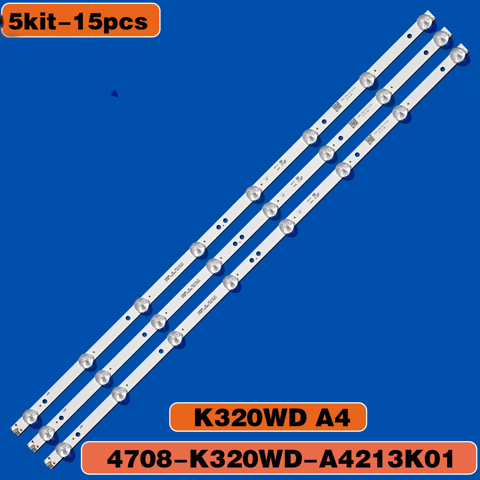 

5 kit-15pcs LED Backlight Strips For Telefunken TF-LED32S35T2 HD TV Bars Kit LED Bands 4708-K320WD-A4213K01 KB-6160 K320WD A4