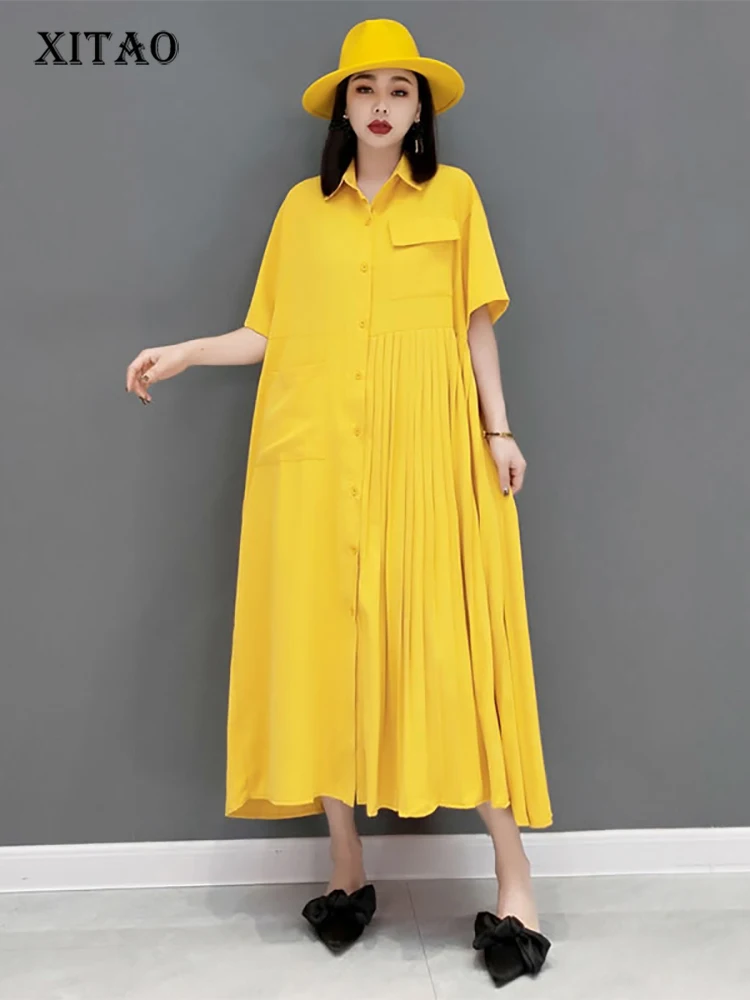 

XITAO Single Breast Dress Fashion Goddess Fan 2022 Spring Solid Color Casual Style Minority Loose Dress Top DMY4747